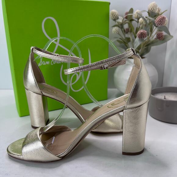Sam Edelman Robyn Leather Ankle Strap Heel Gold I3433L4700 Women's 11M Tried On - Picture 6 of 11